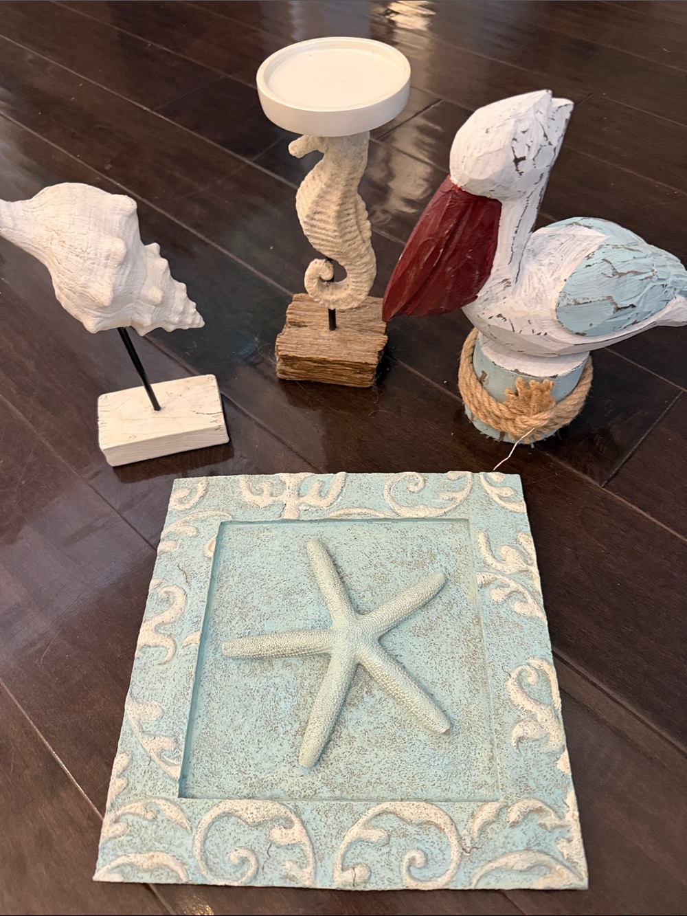 Coastal Starfish Wall Plaque and Seaside Accent Set in Light Blue and White